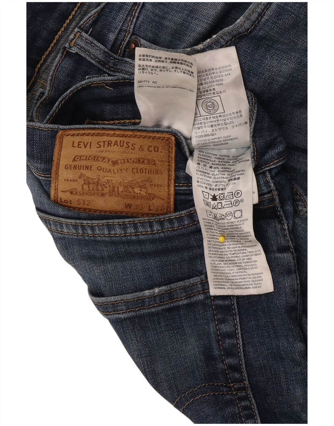 Levi's 512 Slim Tapered Jeans W33 L30 Blue Bumbac