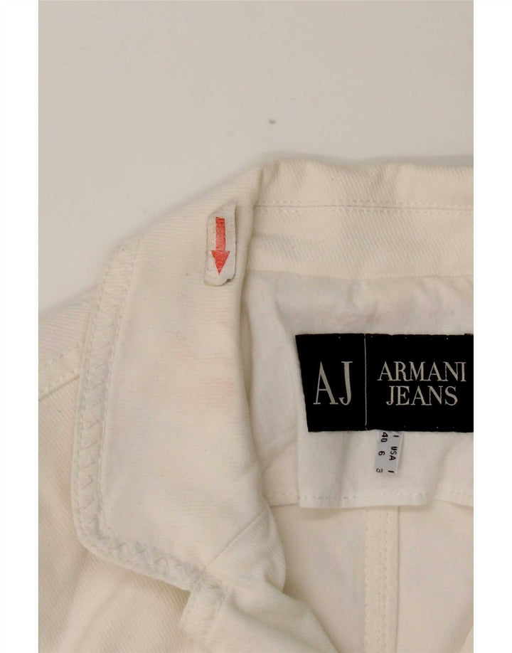 Jachetă Blazer pentru femei Armani Jeans cu 3 nasturi UK 10 Bumbac alb mic