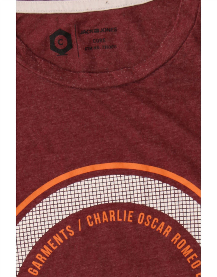 JACK & JONES Mens Graphic T-Shirt Top Small Burgundy Vintage Jack & Jones and Second-Hand Jack & Jones from Messina Hembry 