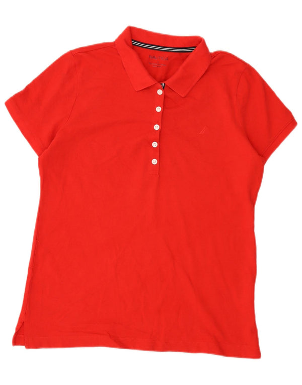Nautica Womens Polo Shirt UK 14 Large Red Cotton