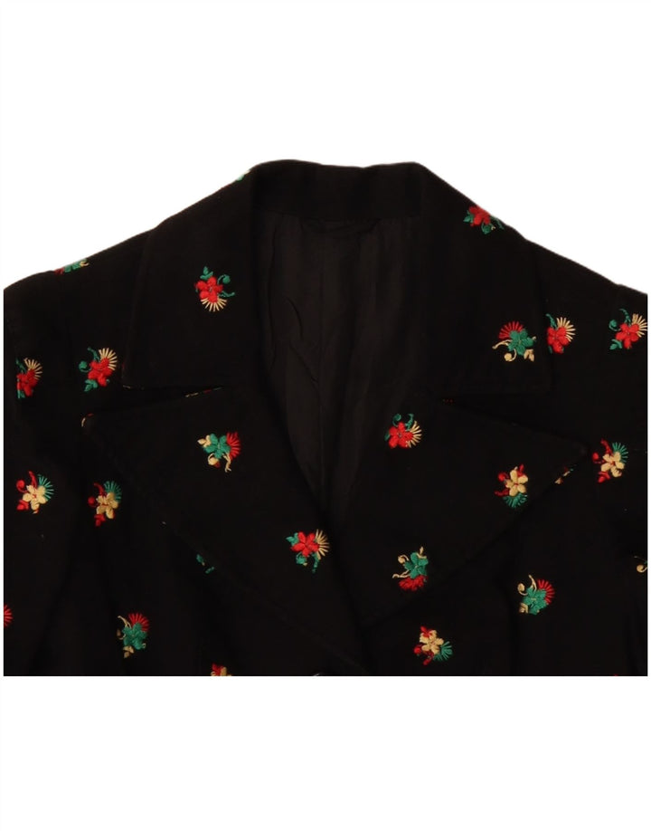 Jachetă de damă VINTAGE Blazer cu 4 nasturi UK 10 Mic Negru Floral