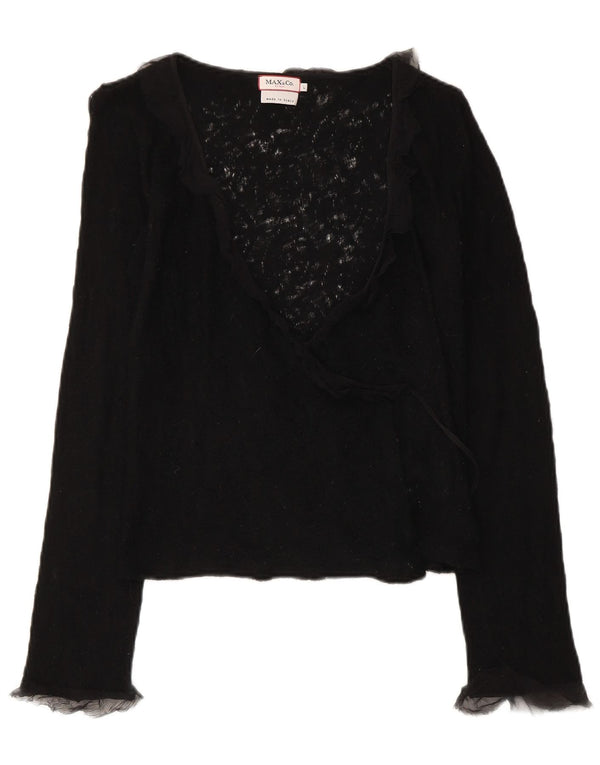 Max & Co. Pulover cardigan crop pentru femei UK 14 Lână virgină mare neagră
