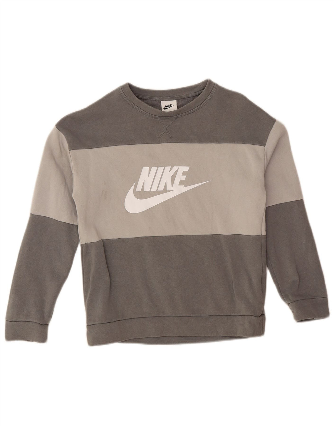 Pulover grafic pentru băieți NIKE 10-11 ani, gri mediu, color block