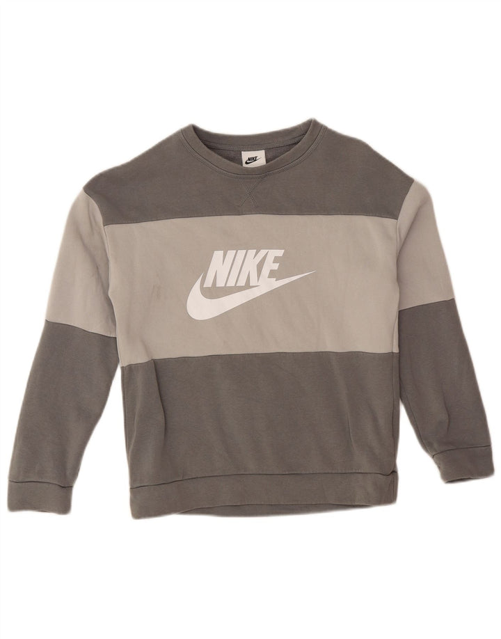 Pulover grafic pentru băieți NIKE 10-11 ani, gri mediu, color block