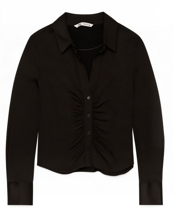 Bluză cămașă pentru femei Zara UK 12 Medium Black