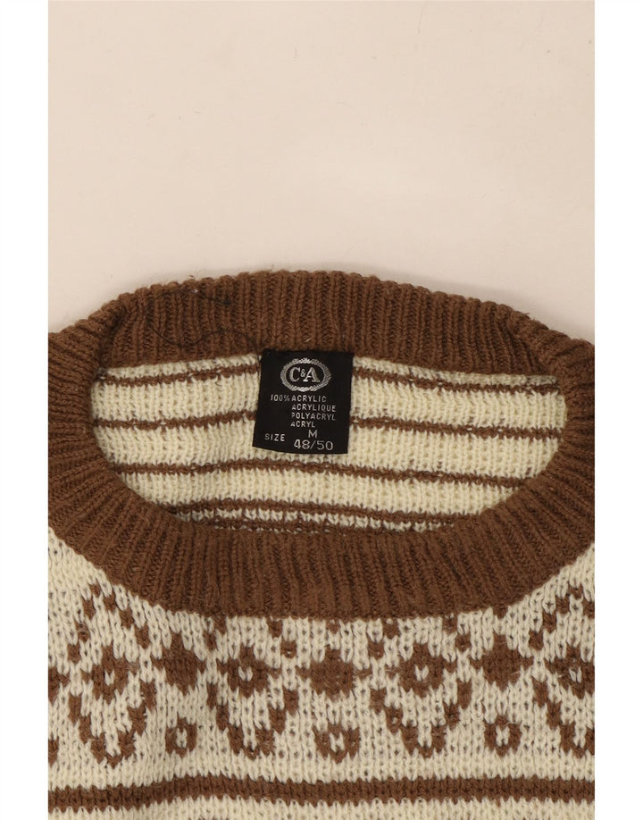 C & A Pulover pentru bărbați cu gât roșu IT 48/50 Medium Bej Fair Isle