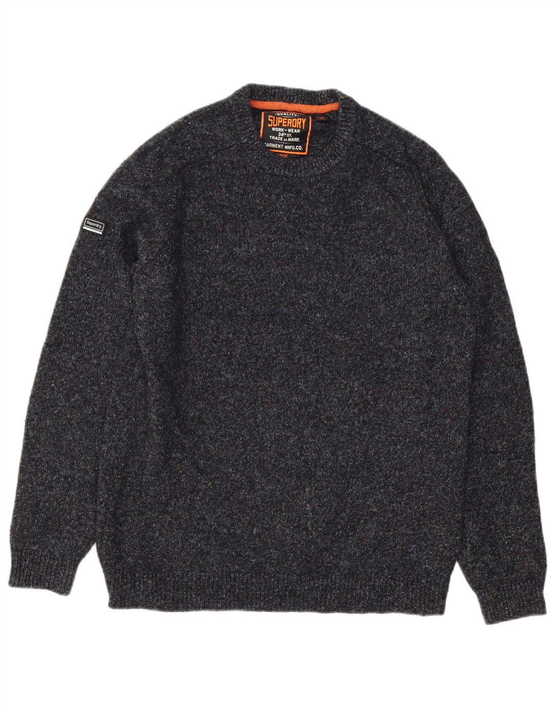 Pulover pentru bărbați Superdry cu decolteu triplu din lână mare, gri cu pete