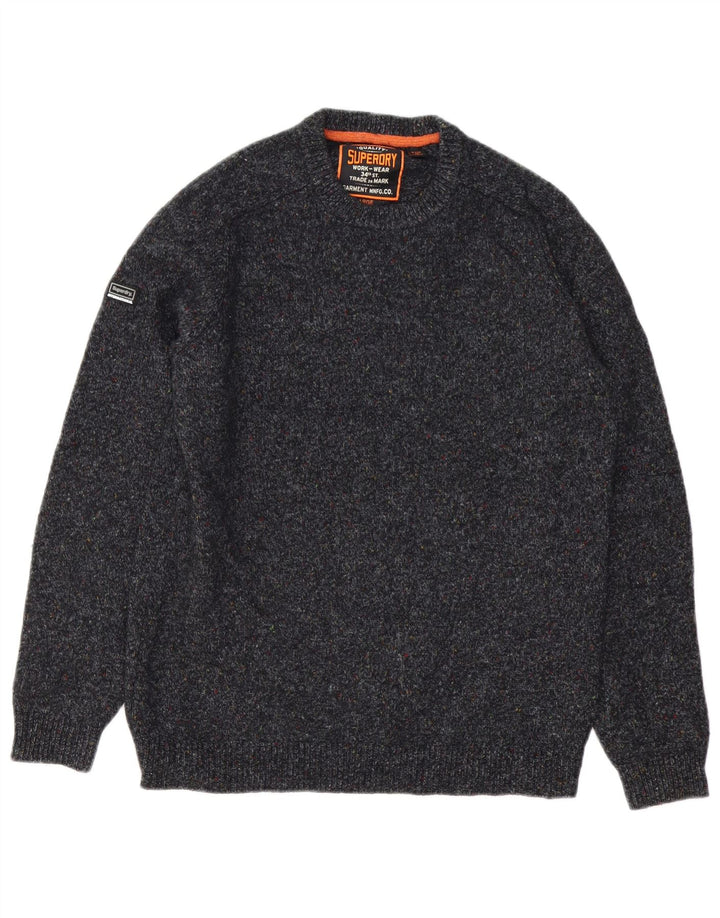 Pulover pentru bărbați Superdry cu decolteu triplu din lână mare, gri cu pete