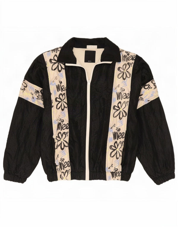 Jachetă de top pentru trening vintage pentru bărbați, cu croiala largi, neagră medie, nailon, florală, retro