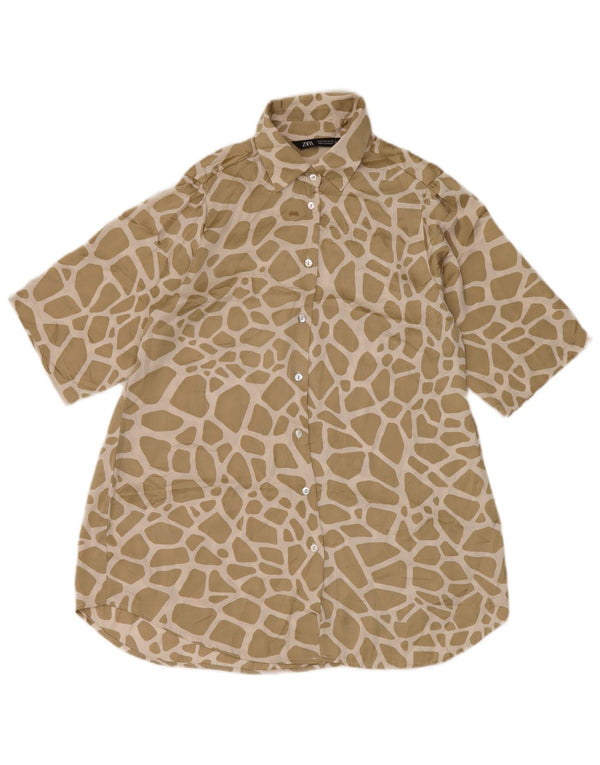 Rochie cămașă cu mâneci scurte pentru femei Zara UK 14 Medium Bej Animal Print