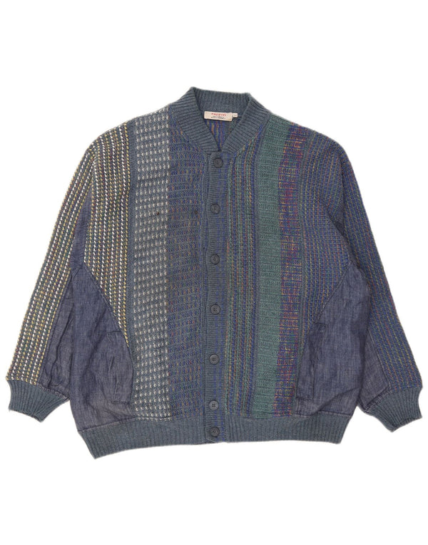 Pulover Cardigan Vintage pentru bărbați IT 54 XL Acetat cu dungi bleumarin