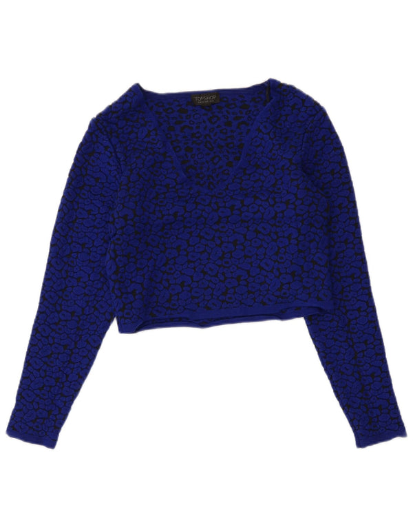 Pulover Topshop pentru femei cu decolteu în V UK 12 Medium Bleumarin Animal Print