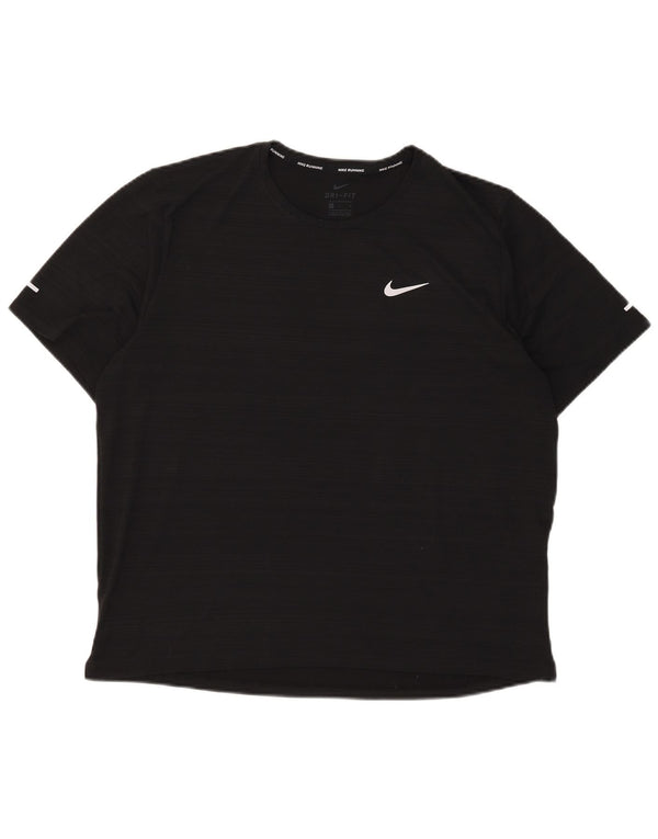 Tricou pentru bărbați Nike Dri Fit Top mare, negru, poliester cu dungi