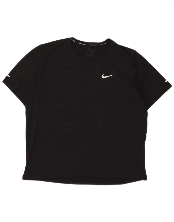 Tricou pentru bărbați Nike Dri Fit Top mare, negru, poliester cu dungi