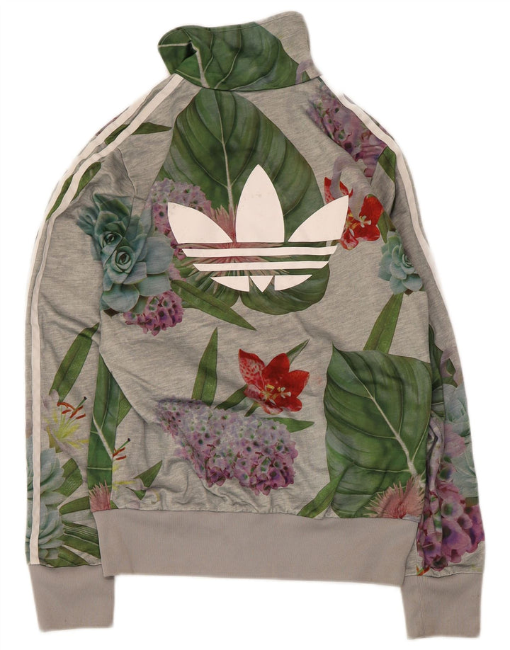 Jachetă de top pentru trening grafic Adidas pentru femei UK 14 Medium Gri Floral