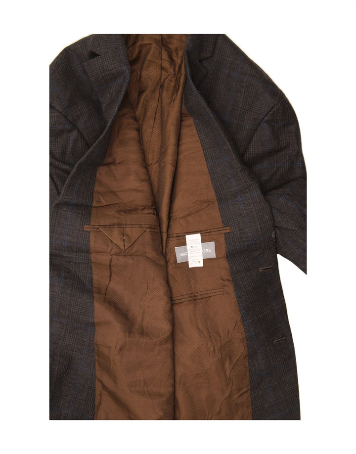 MICHAEL KORS Mens 2 Button Blazer Jacket IT 48 Medium Brown Check Rayon Vintage Michael Kors and Second-Hand Michael Kors from Messina Hembry 