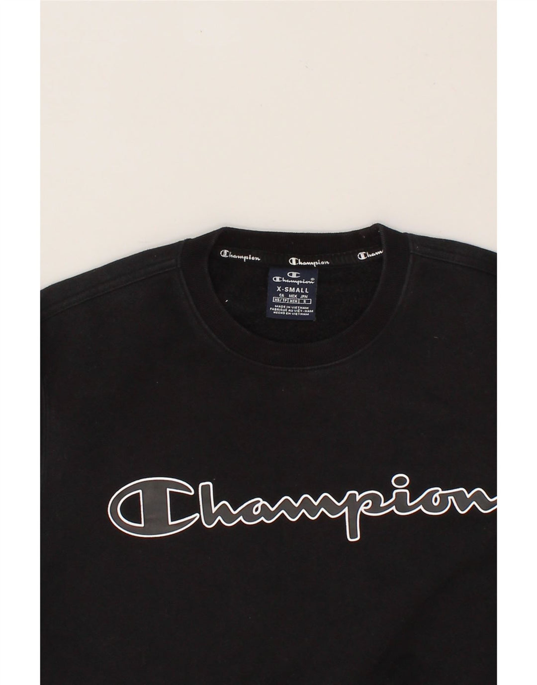 CHAMPION Mens Graphic Sweatshirt Jumper XS Black Cotton Vintage Champion and Second-Hand Champion from Messina Hembry 