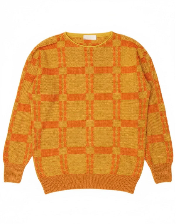 HEAVEN Pulover pentru femei cu gât de barcă UK 16, mare, galben, carouri acrilice