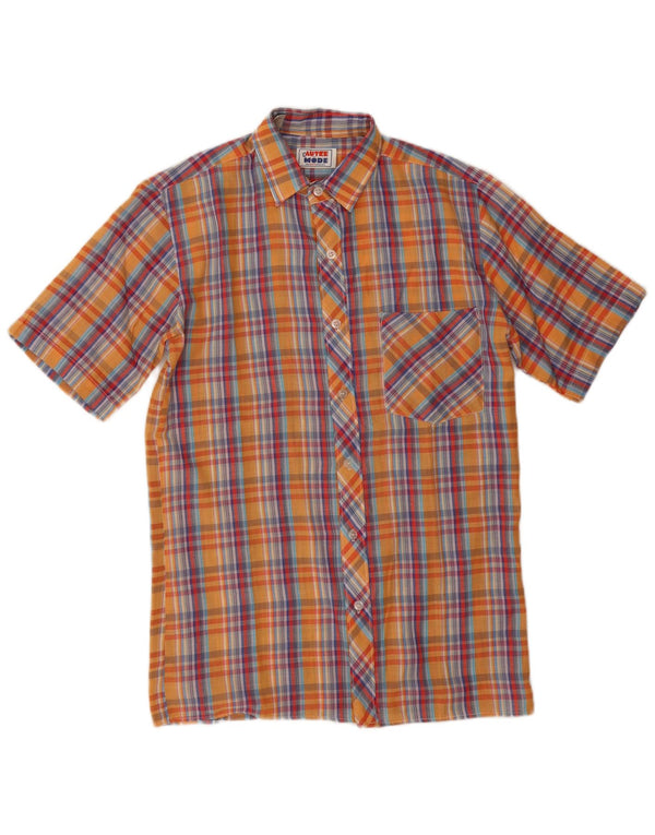 Cămașă Vintage pentru bărbați cu mânecă scurtă, poliester cu carouri mici, portocaliu