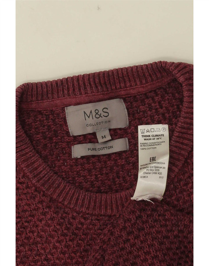 Pulover pentru bărbați Marks & Spencer, cu gât crew, bumbac mediu burgundă