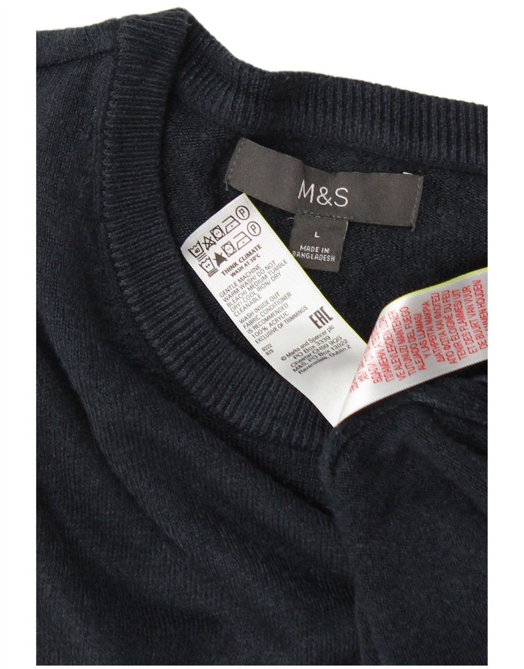 Pulover pentru bărbați Marks & Spencer, cu gât roșu, mare, acrilic, albastru bleumarin