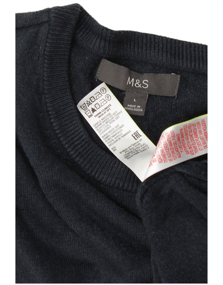 Pulover pentru bărbați Marks & Spencer, cu gât roșu, mare, acrilic, albastru bleumarin