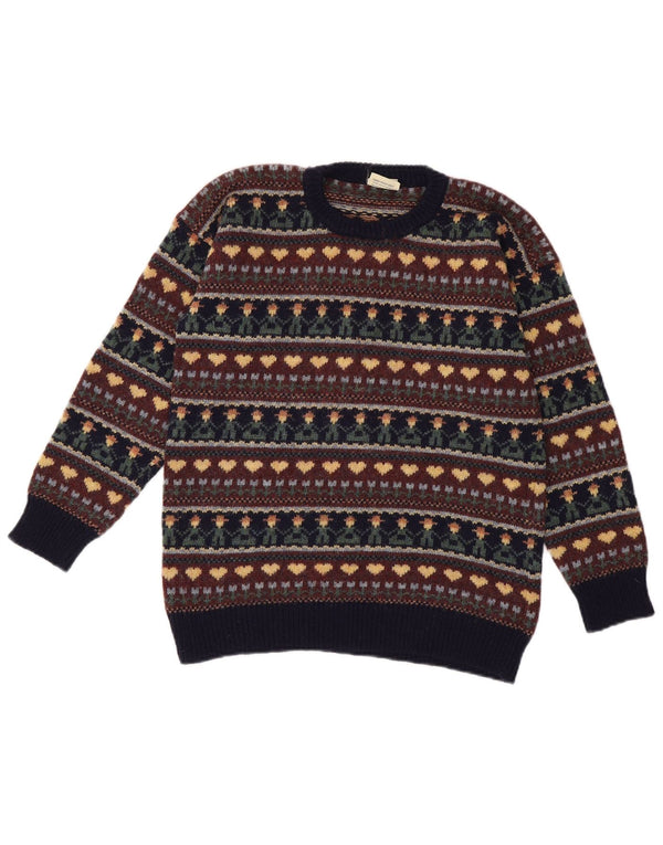 Pulover vintage pentru femei cu decolteu rotund UK 10 mic multicolor geometric