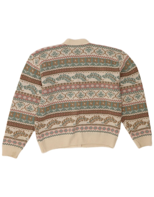 Pulover cardigan St Michael pentru femei UK 12/14 Medium Green Fair Isle Acrylic