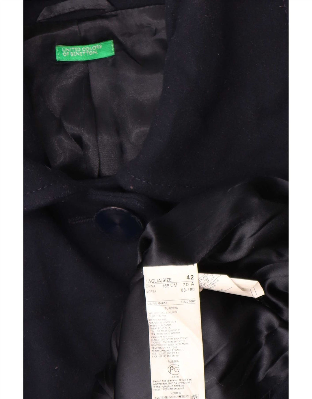 Pardesiu pentru femei Benetton IT 42 Medium Blue Marine Lână