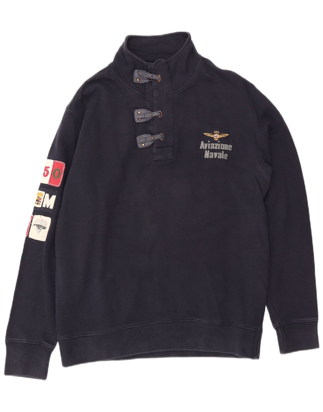 Pulover pentru bărbați Aviazione Navale, cu grafic, cu gât cu nasturi, 3XL, bleumarin