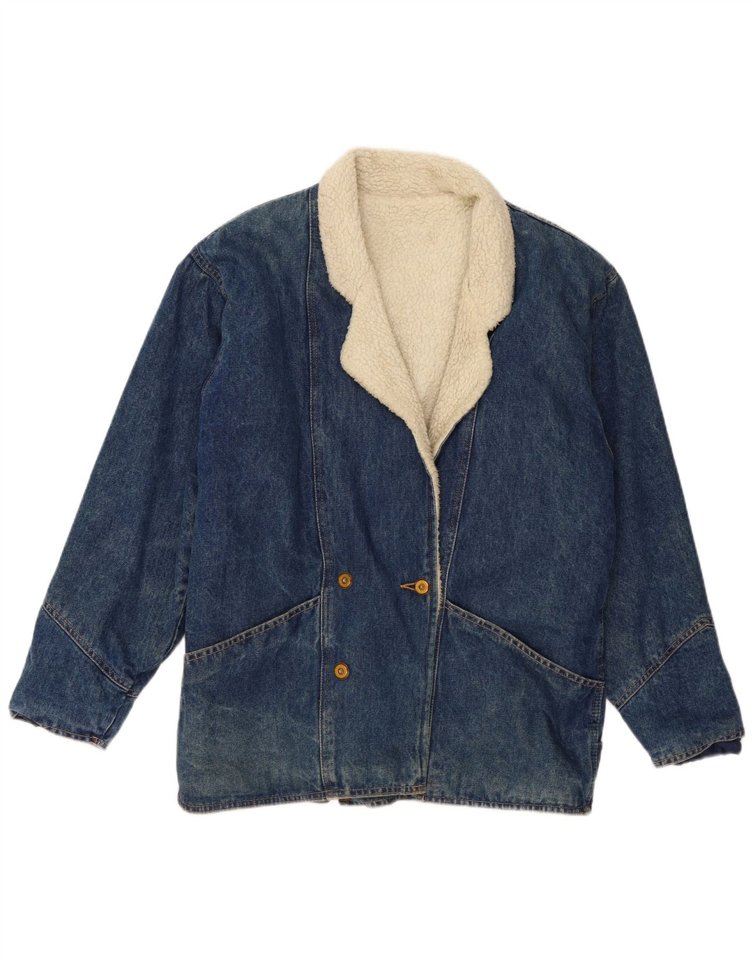 Jachetă de blugi Sherpa oversized vintage pentru femei UK 10 Small Blue