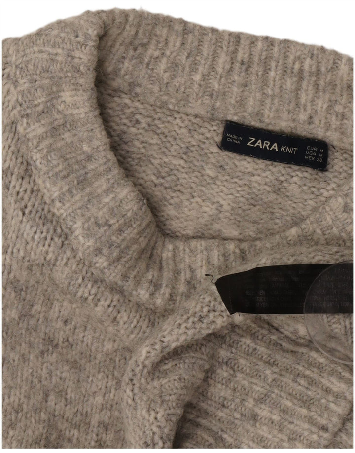 Pulover supradimensionat pentru femei Zara, cu gât crew, UK 14 Medium Gri Pete