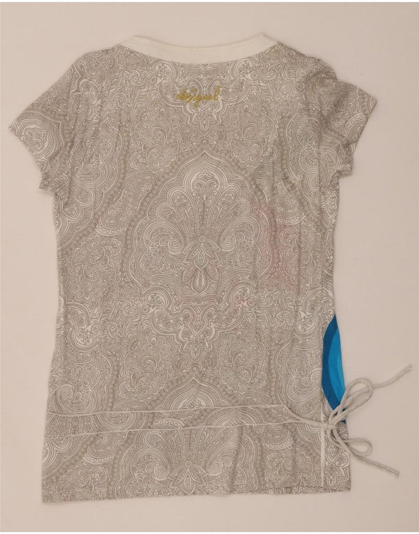 Desigual Tricou cu grafic pentru femei Top UK 18 XL Gri Paisley Bumbac