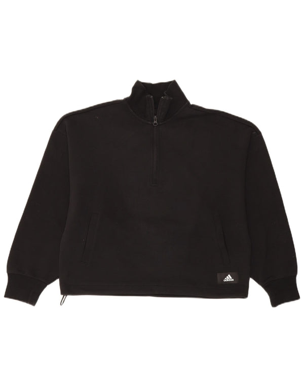 Pulover Adidas pentru femei, supradimensionat, cu fermoar și gât, UK 8/10, mic, negru
