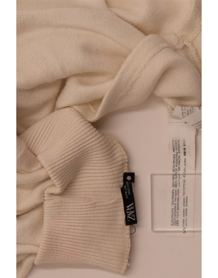 ZARA Womens Crop Turtle Neck Jumper Sweater UK 14 Medium White Polyester