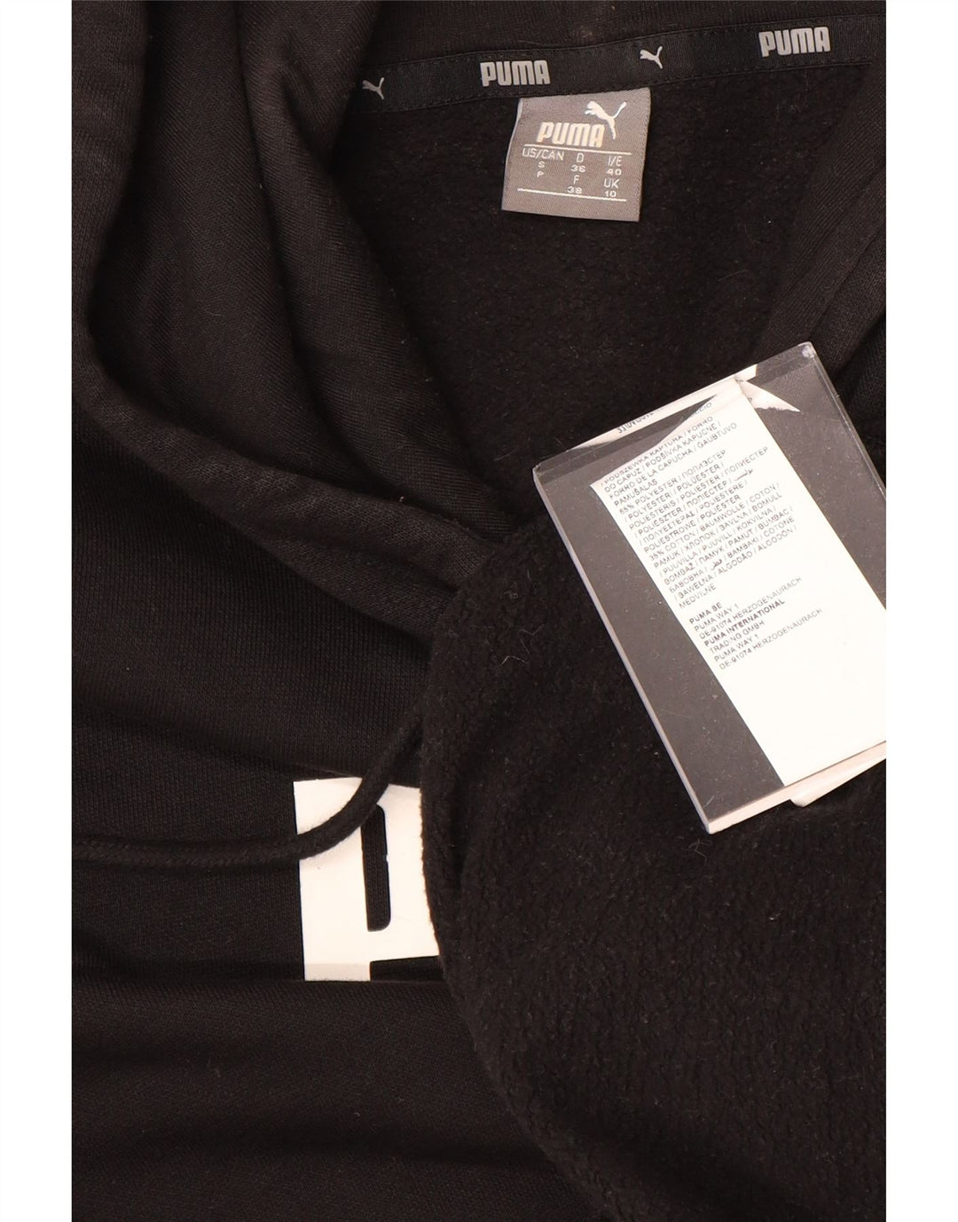 Pulover cu glugă grafic PUMA pentru femei UK 10, poliester negru mic