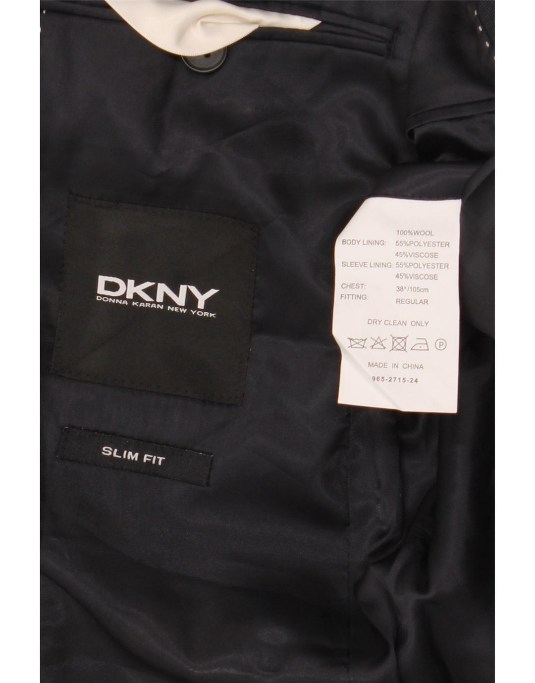Jachetă pentru bărbați Dkny, cu 2 nasturi, slim fit, UK 38, lână medie, albastru bleumarin