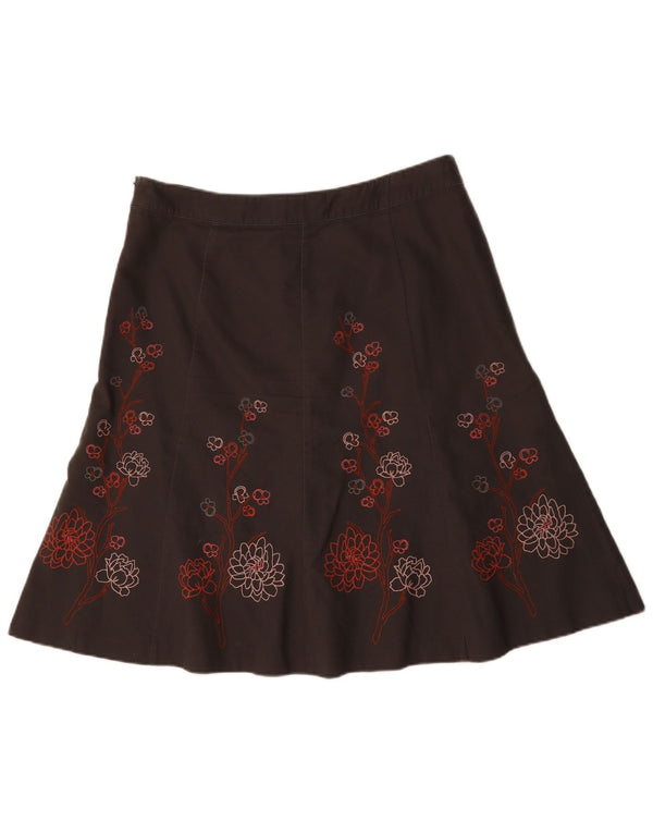 Laura Ashley Fusta A-Line de weekend pentru femei UK 18 XL W36 maro bumbac floral