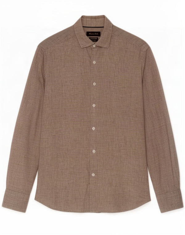 Massimo Dutti Mens Shirt Medium Beige Houndstooth Linen