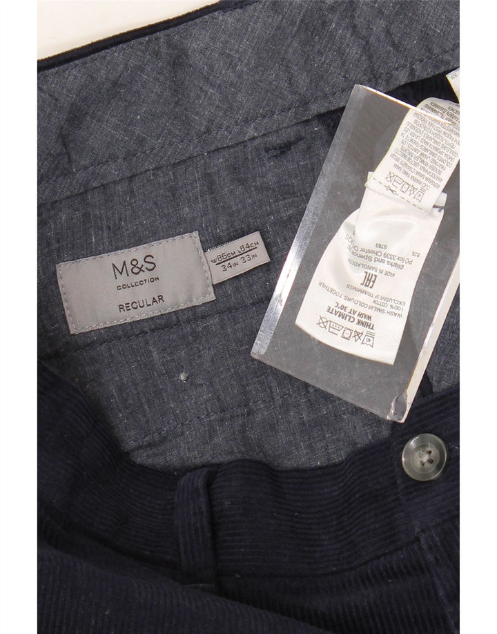 MARKS & SPENCER Pantaloni obișnuiți pentru bărbați din velur L34 L33, bumbac bleumarin