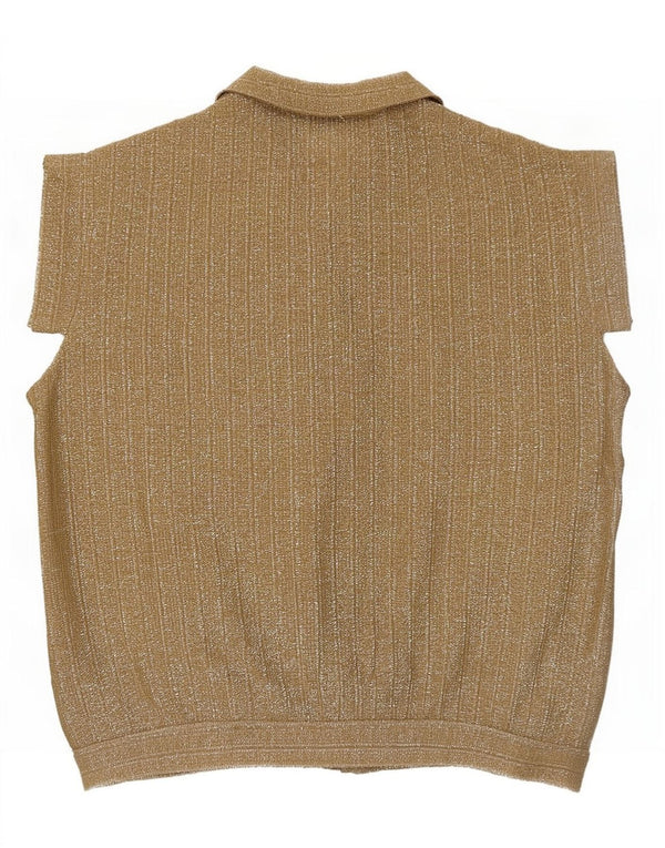 Bluză cămașă vintage pentru femei cu mânecă scurtă IT 42 Medium Gold Pinstripe
