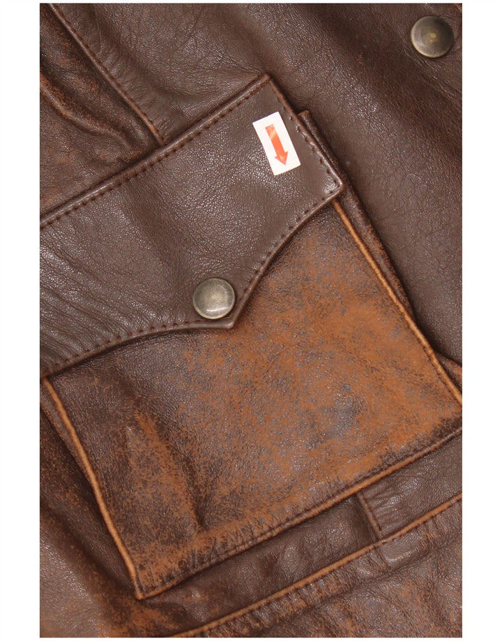 Jachetă de piele vintage pentru femei UK 10 Maro mic