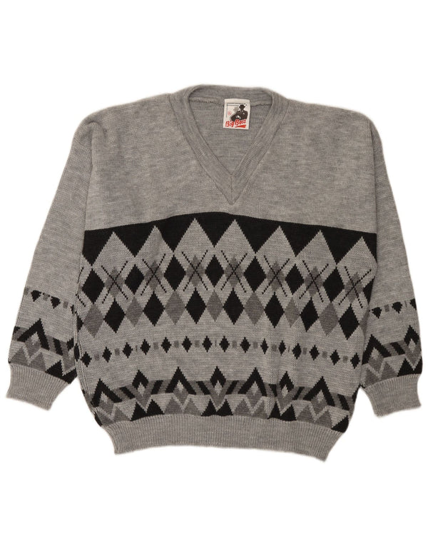 Pulover vintage pentru bărbați cu decolteu în V XL Gri Argyle/Diamond Acrylic