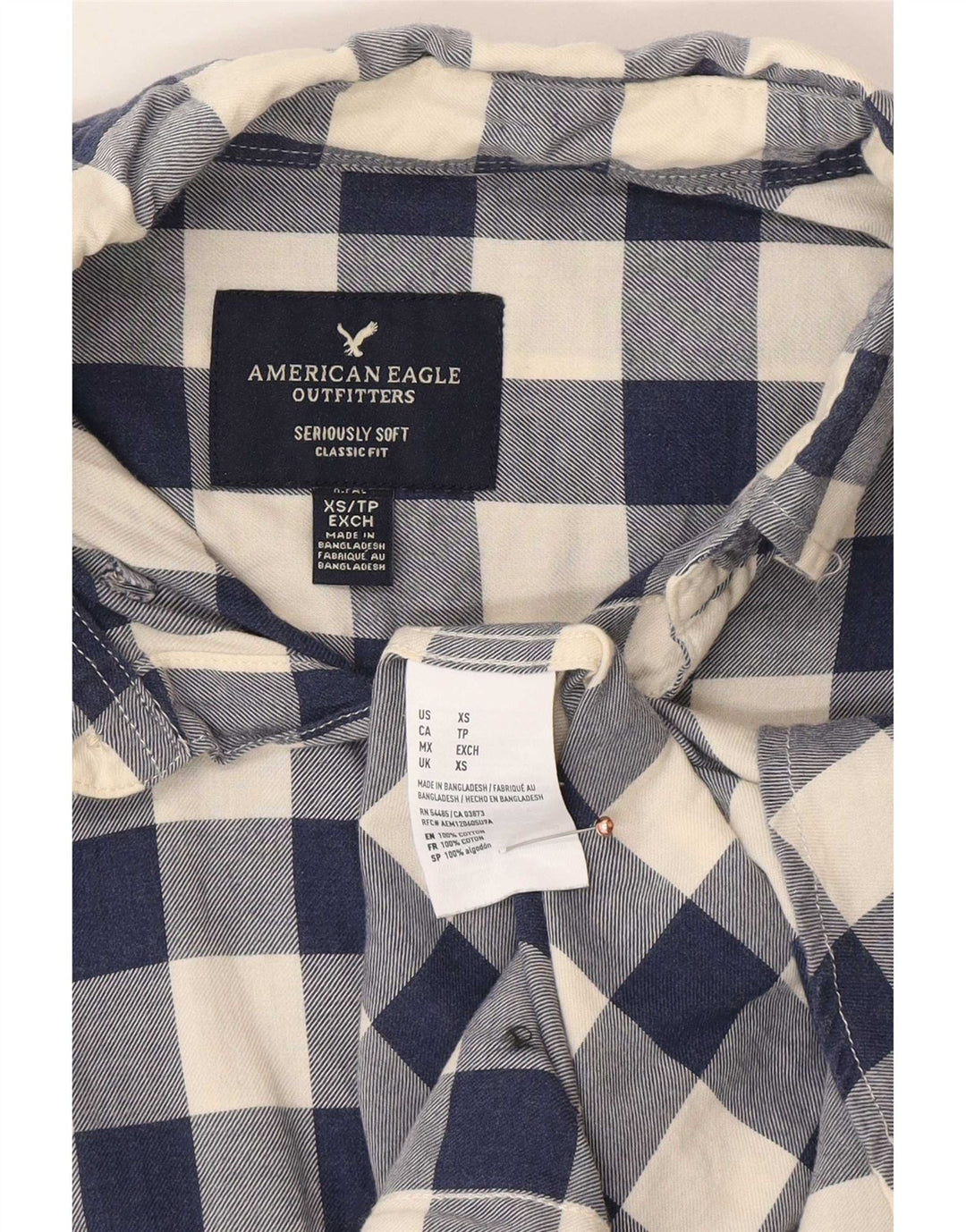 Cămașă pentru bărbați American Eagle Classic Fit XS, albastru marin, bumbac vichy