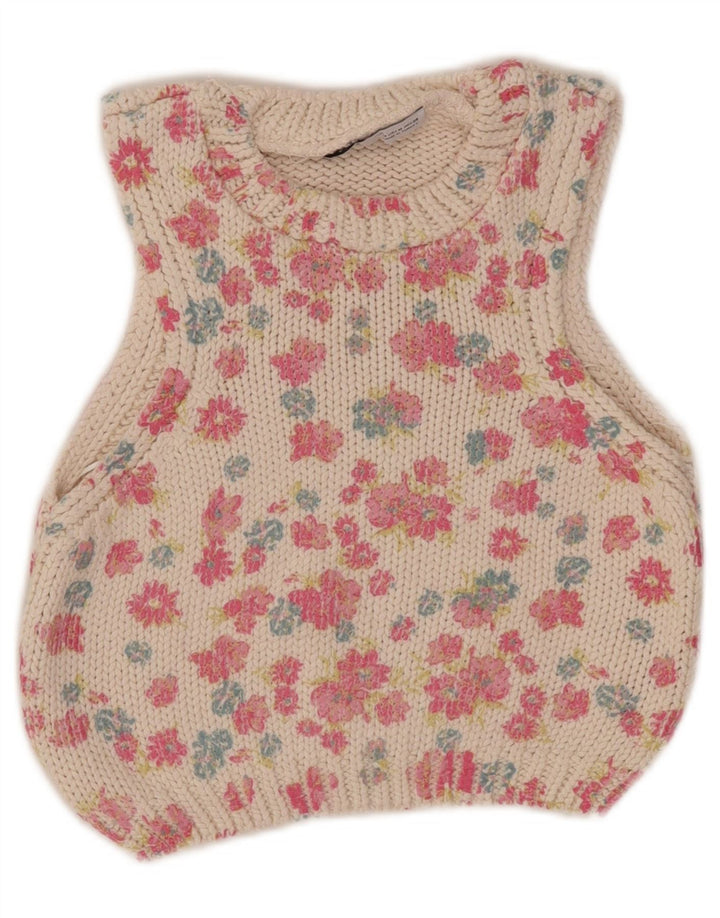 Zara femei Crop Vest Tank Top UK 12 Medium White Floral Poliester