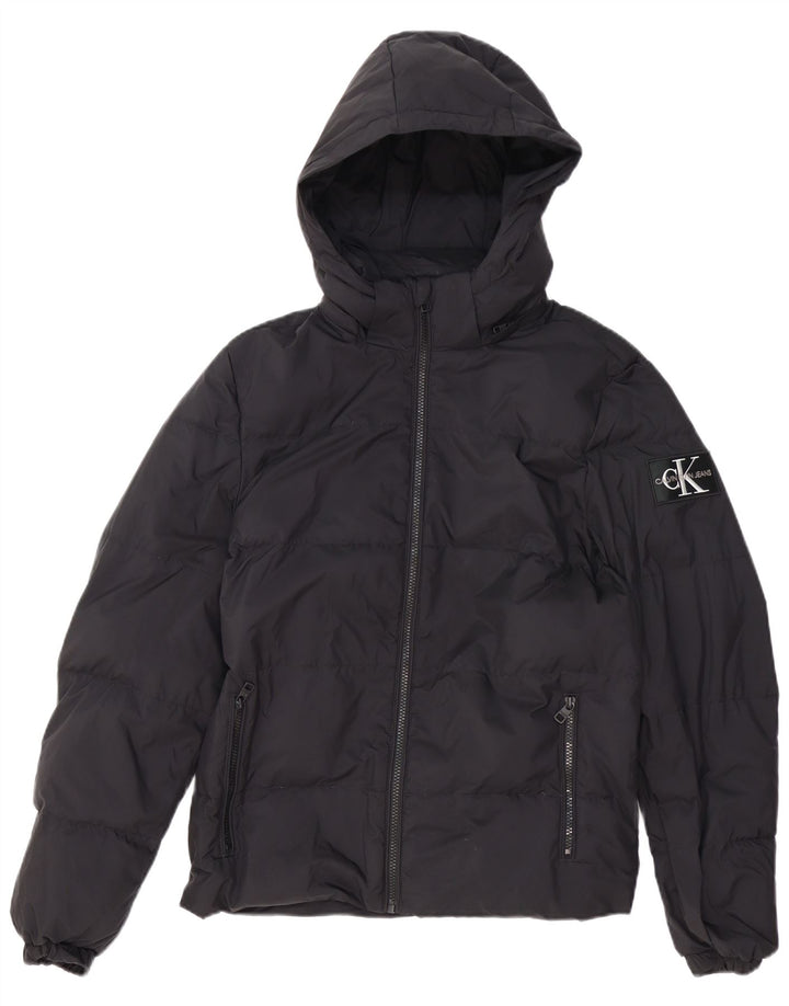 Jachetă căptușită cu glugă pentru bărbați CALVIN KLEIN JEANS UK 34 XS Poliester negru