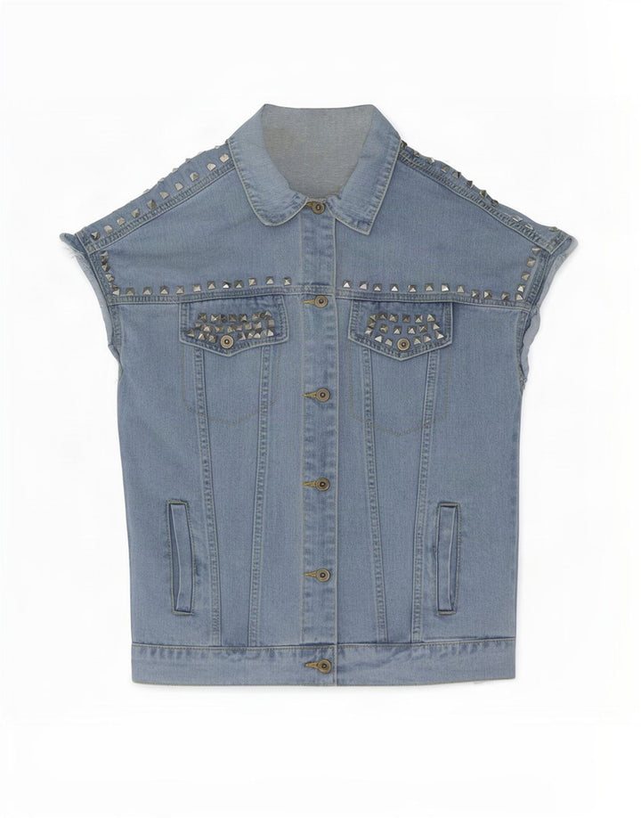 Jachetă de blugi vintage cu mânecă scurtă pentru femei UK 16 Large Blue