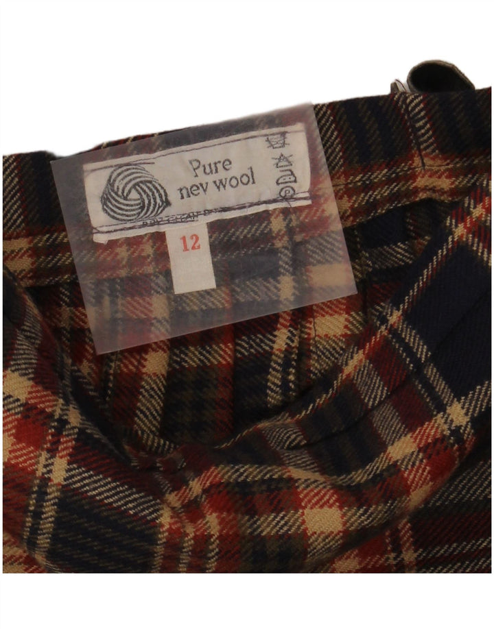 Fusta Wrap Vintage pentru femei UK 12 Medium W27 Lână virgină în carouri multicolore