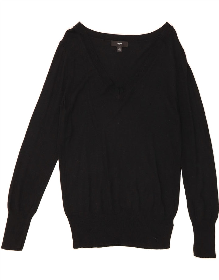 MOSSIMO Womens V-Neck Jumper Sweater UK 16 Large Black Nylon Vintage Mossimo and Second-Hand Mossimo from Messina Hembry 