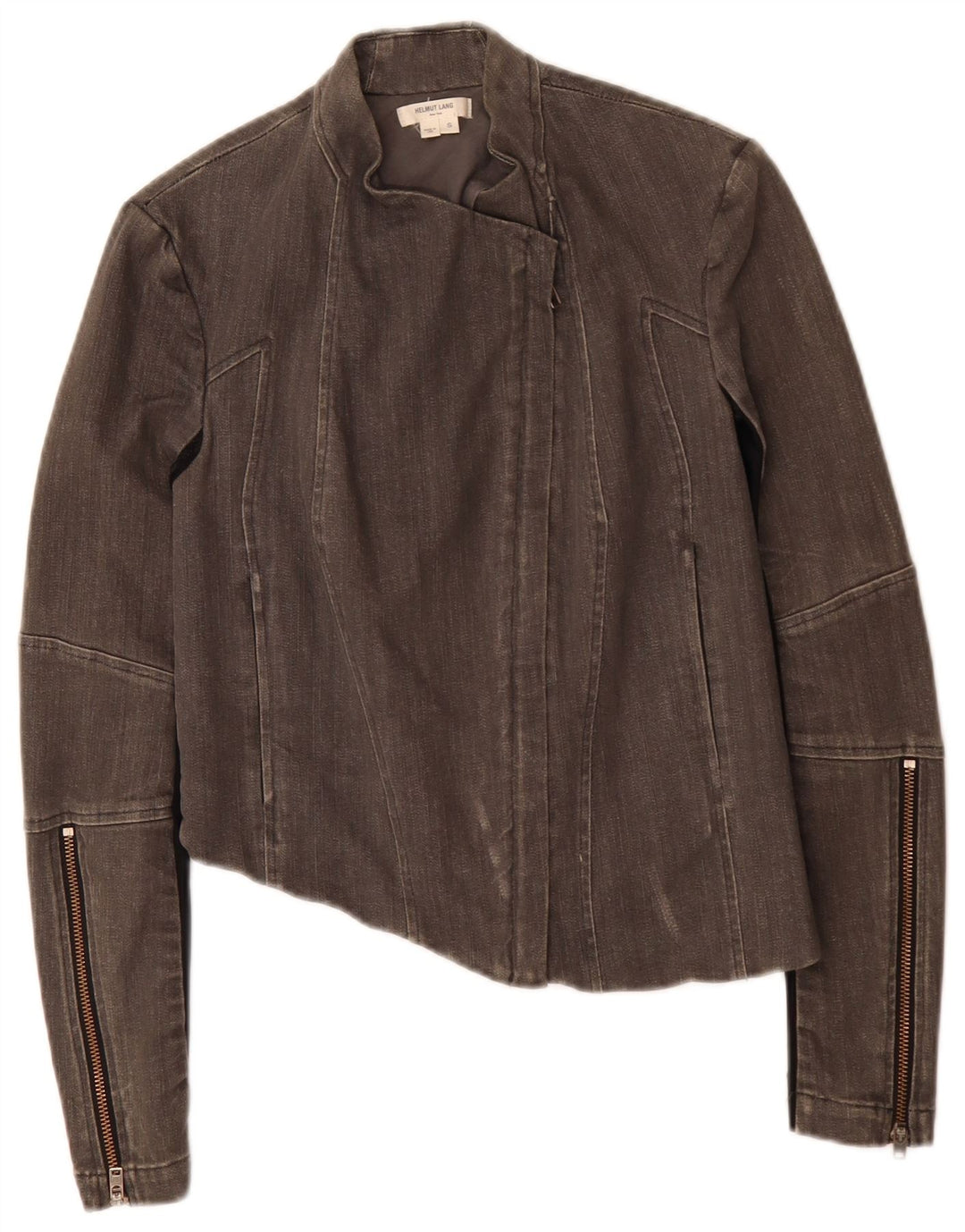 Jachetă motociclistă asimetrică pentru femei Helmut Lang UK 10, gri mic, bloc de culoare